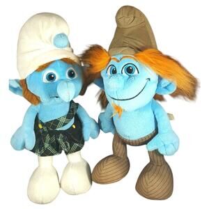 Jakks Smurf Movie Plush Toy Doll Lot 2 Smurfs 10"